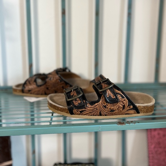 New Summer Myra Bag Handmade Tooled Genuine Leather Spring Sandals Black Brown - Picture 12 of 15